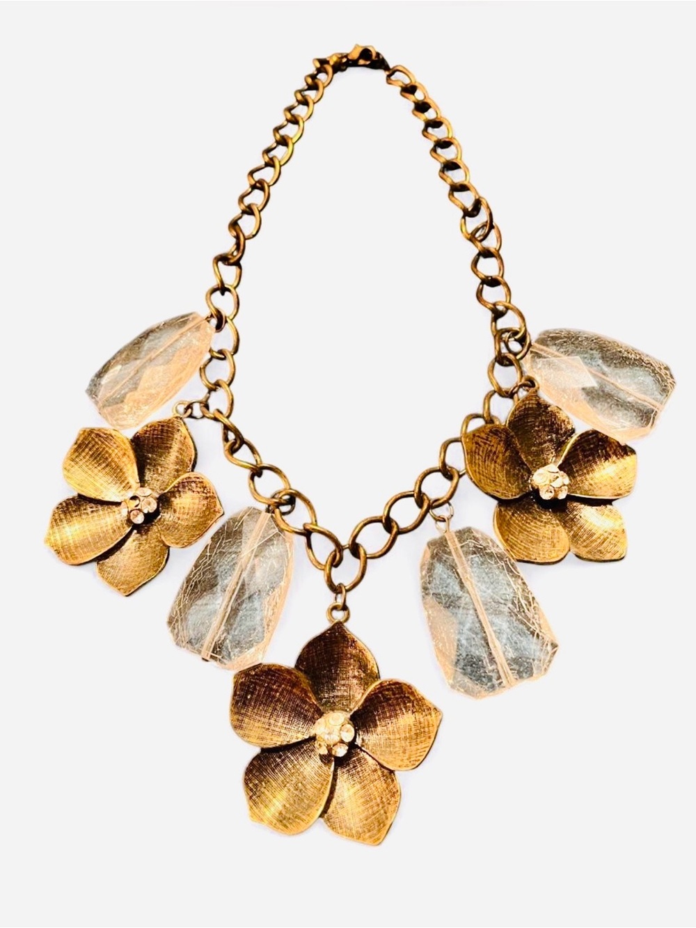 Gold Floral Statement Necklace Chunky Lucite Flower